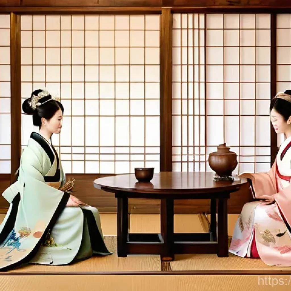 가나 문자의 발전 - **Prompt 1: The Genesis of Hiragana - Courtly Elegance**
    "A serene and elegant scene set within ...