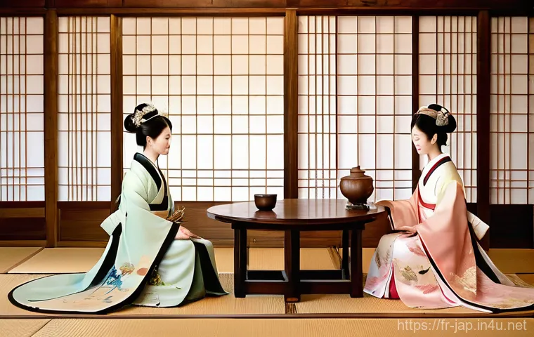 가나 문자의 발전 - **Prompt 1: The Genesis of Hiragana - Courtly Elegance**
    "A serene and elegant scene set within ...
