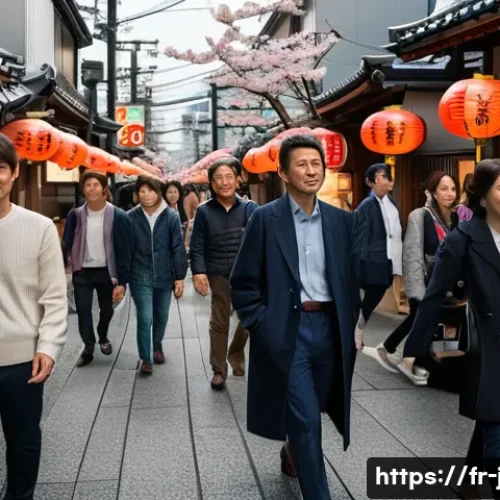 Home 33 일본어 공용어 국가 - A vibrant street scene in Tokyo showcasing traditional and modern Japanese signage in kanji, hiragan...