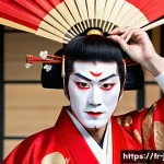 Home 20 일본어와 가부키 - A traditional Japanese theater scene featuring a male actor dressed in an elaborate red costume symb...