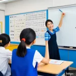 Home 19 일본어 기초 문법 정리 - A detailed classroom scene showing a diverse group of adult French-speaking students attentively lea...